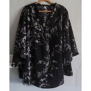 Aodemo Tops Blouse Women 4X Polyester, Floral, Black Color, 26.5 Inch Of Armp To
